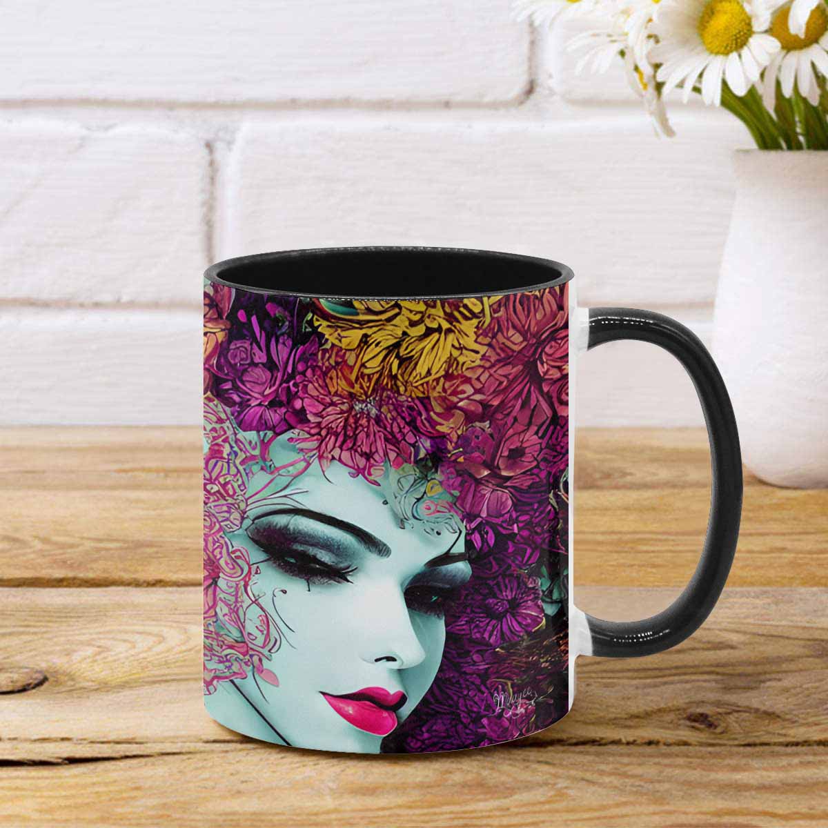 Coffee mug, tea cup, multicolor mug, caucasian type face, design 32