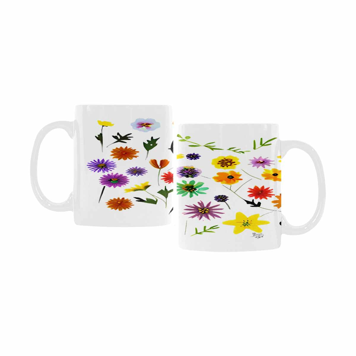 USA made Quality Mug, coffee mug, tea cup, Bright florals, Set 2, design 73