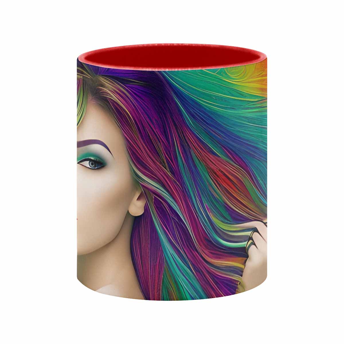 Coffee mug, tea cup, multicolor mug, caucasian type face, design 34