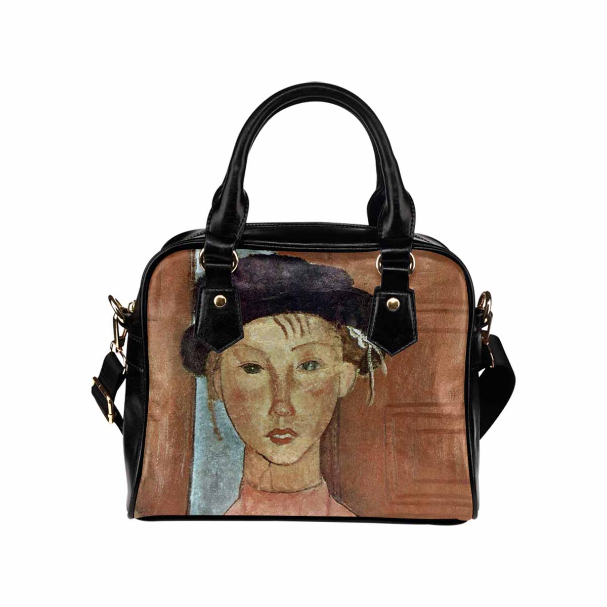 Shoulder PU Leather handbag, Modigliani design, choice of 2 colors, Girl with Hat