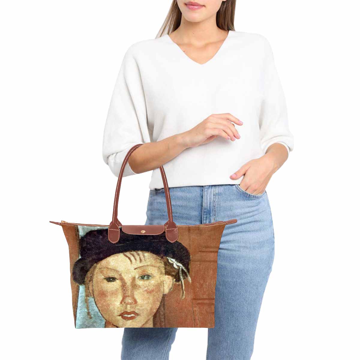 Classic handbag, Modigliani design, choice of 2 colors, Girl with Hat