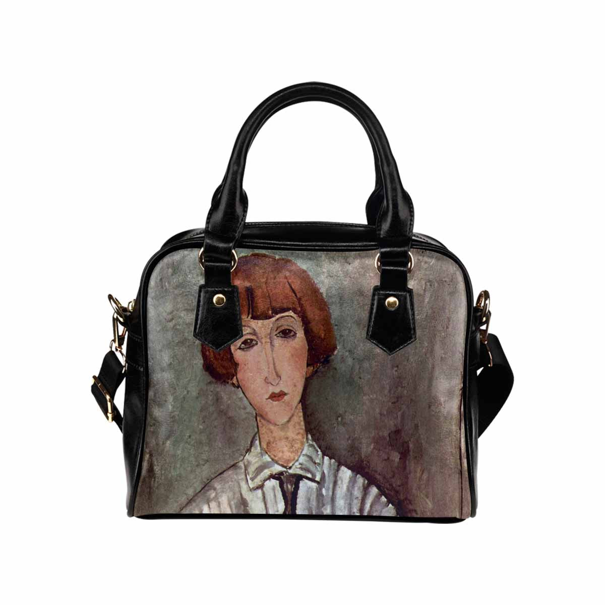 Shoulder PU Leather handbag, Modigliani design, choice of 2 colors, Girl with blouse