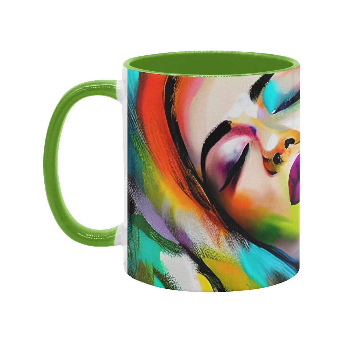 Coffee mug, tea cup, multicolor mug, caucasian type face, design 24