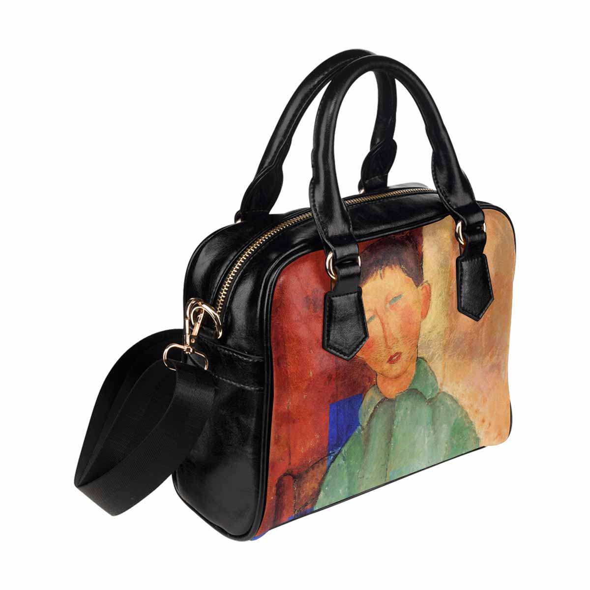 Shoulder PU Leather handbag, Modigliani design, choice of 2 colors, Boy in a blue jacket version 2