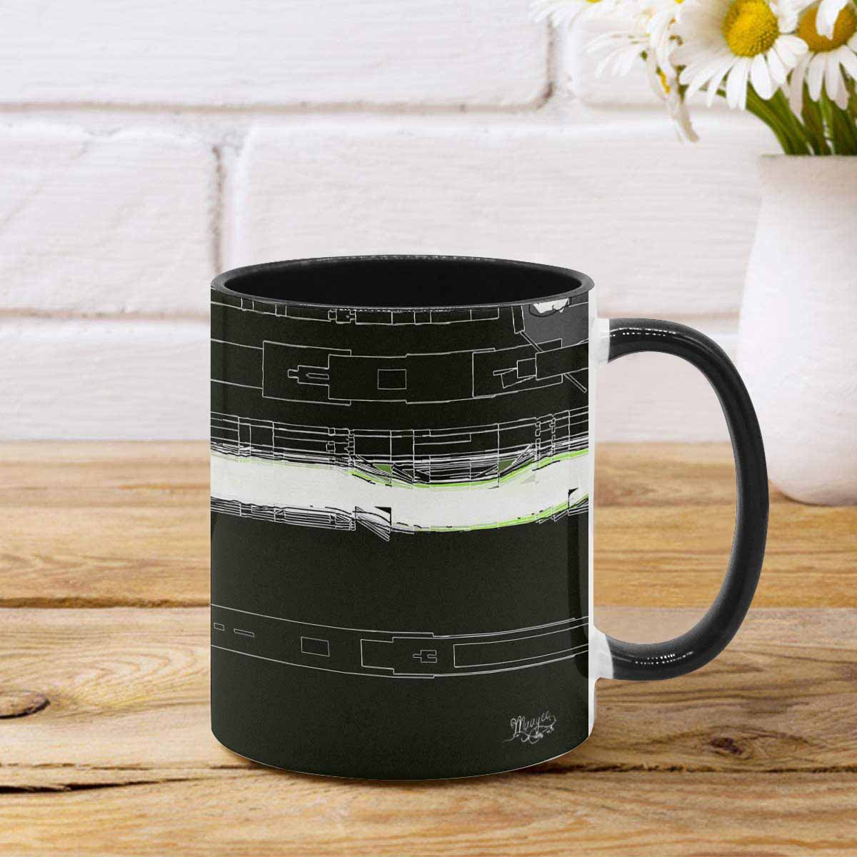 Coffee Mug, tea cup, black core, abstract, design 96