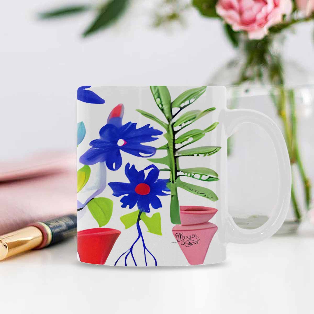 USA made Quality Mug, coffee mug, tea cup, Bright florals, Set 1A, Design 113