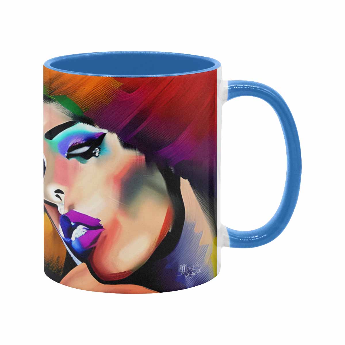 Coffee mug, tea cup, multicolor mug, caucasian type face, design 26