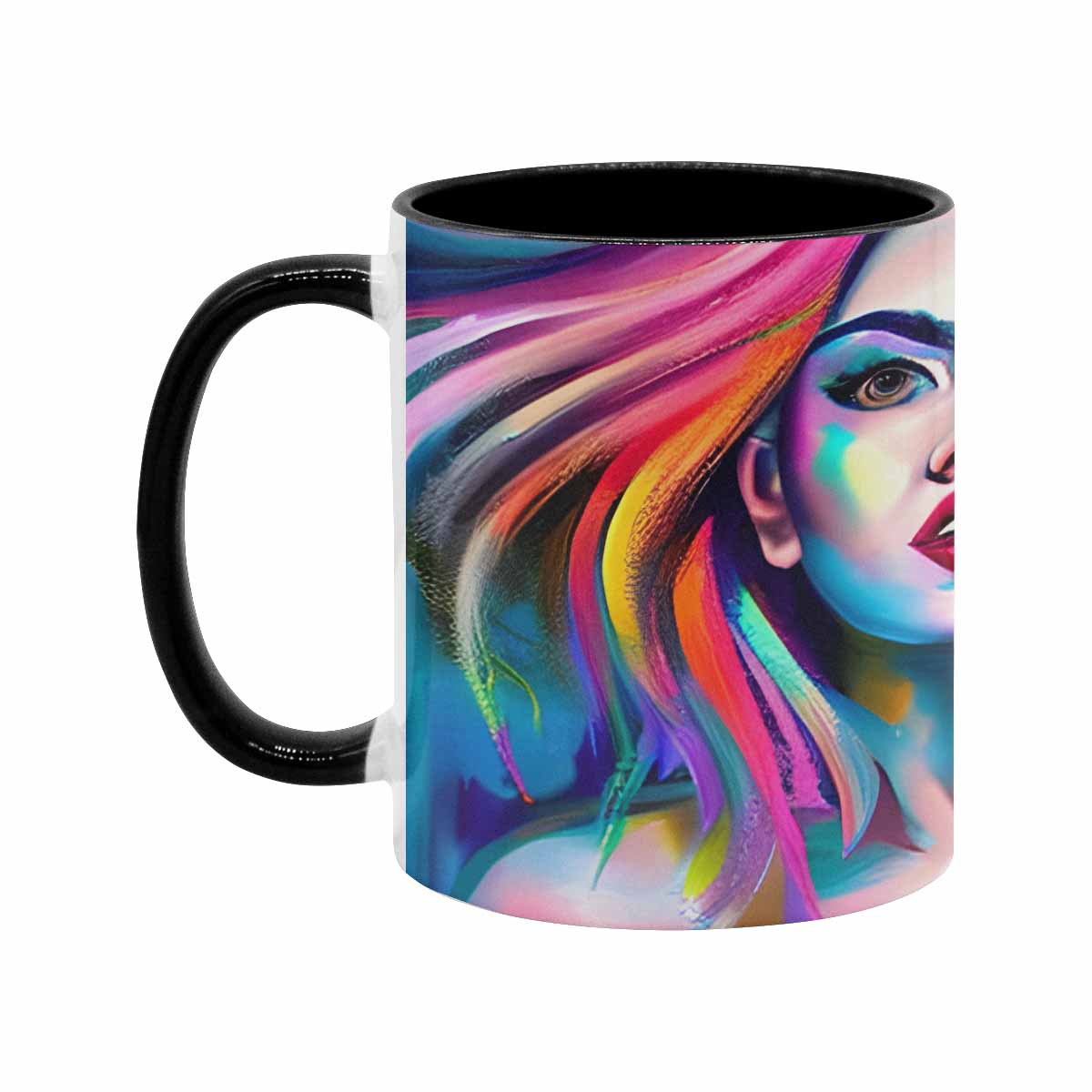 Coffee mug, tea cup, multicolor mug, caucasian type face, design 20