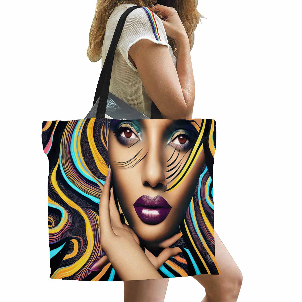 Canvas tote bag, Large, Black Faces, Set 1, design 48