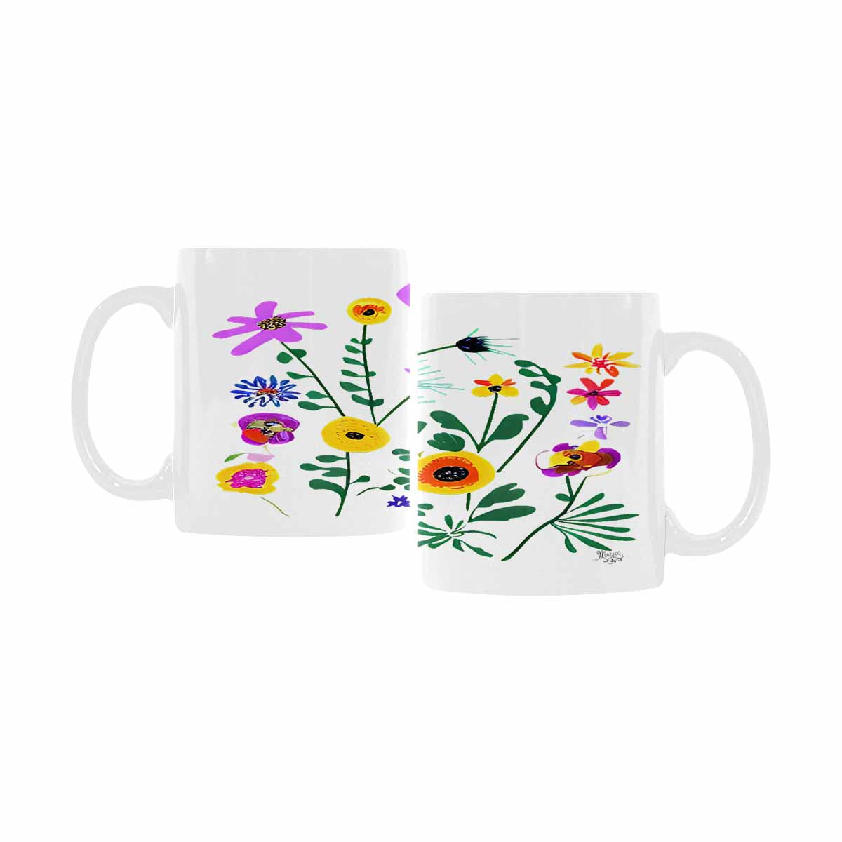 USA made Quality Mug, coffee mug, tea cup, Bright florals, Set 2, design 72