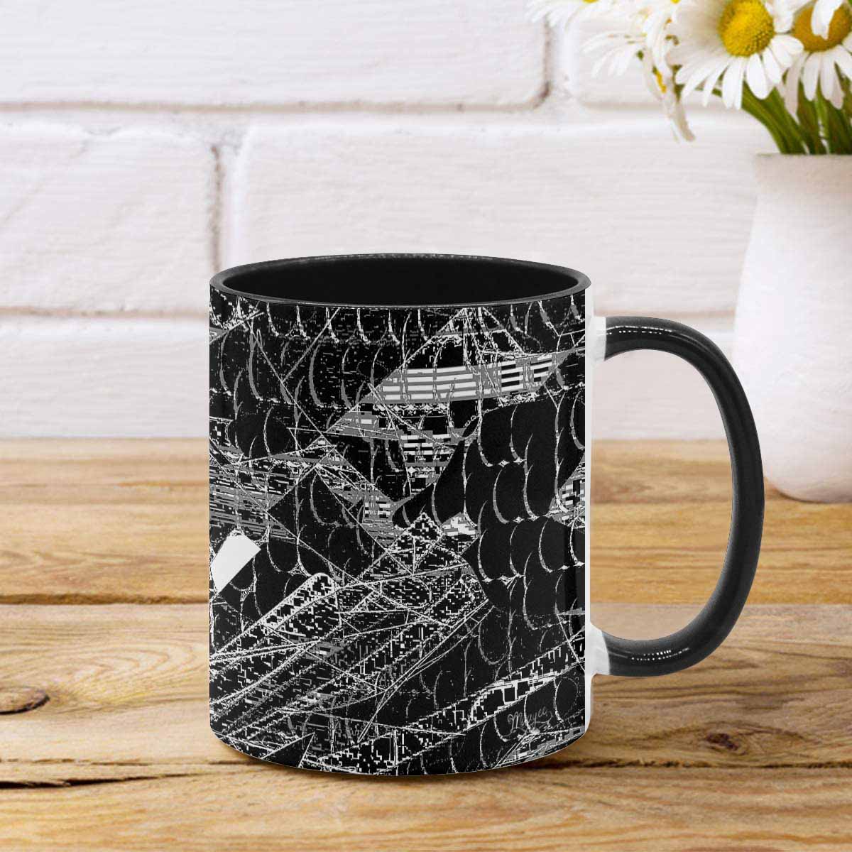 Coffee Mug, tea cup, black core, abstract, design 16