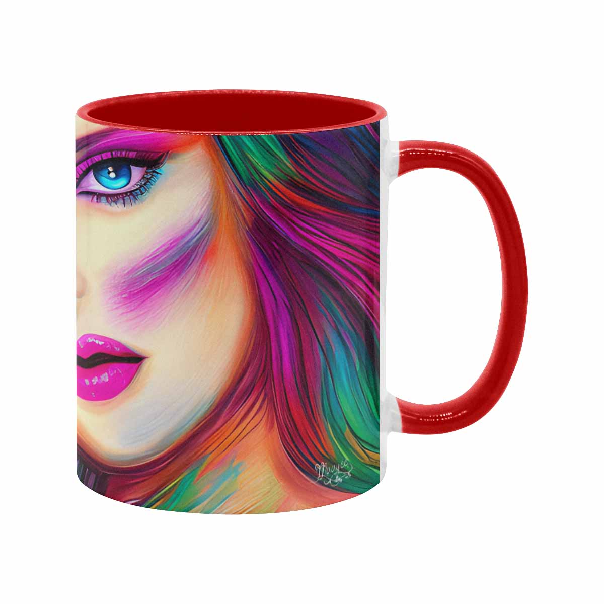 Coffee mug, tea cup, multicolor mug, caucasian type face, design 31