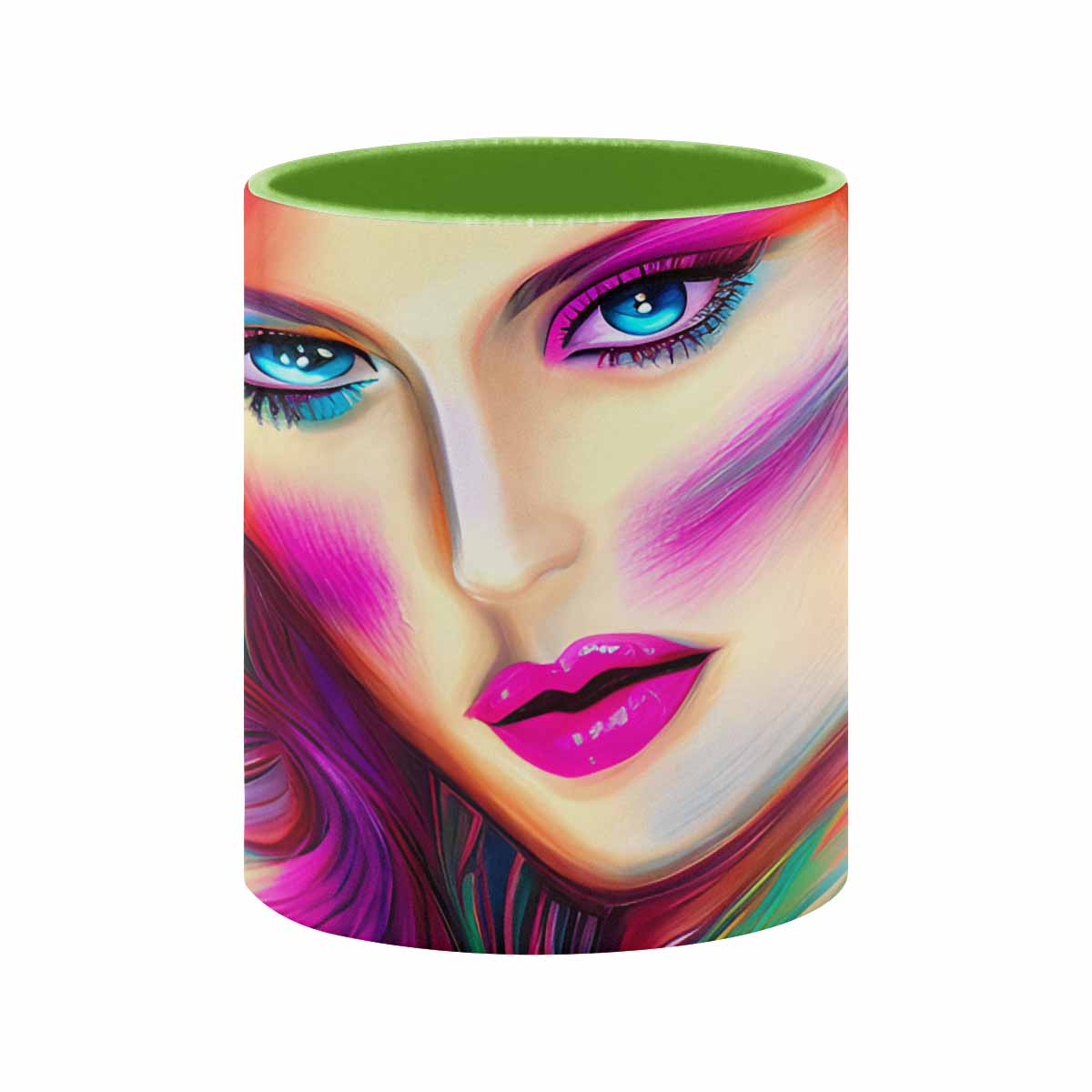 Coffee mug, tea cup, multicolor mug, caucasian type face, design 31