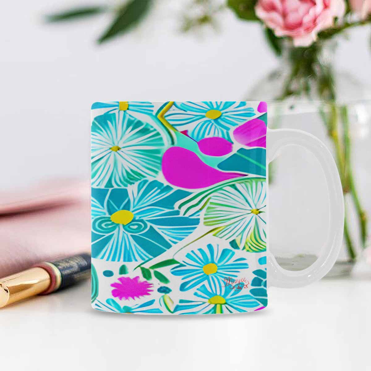 USA made Quality Mug, coffee mug, tea cup, Bright florals, Set 1, Design 131