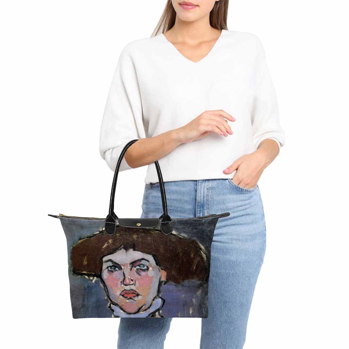 Classic handbag, Modigliani design, choice of 2 colors, Head of a young woman