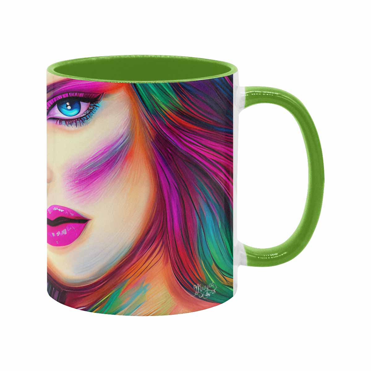 Coffee mug, tea cup, multicolor mug, caucasian type face, design 31