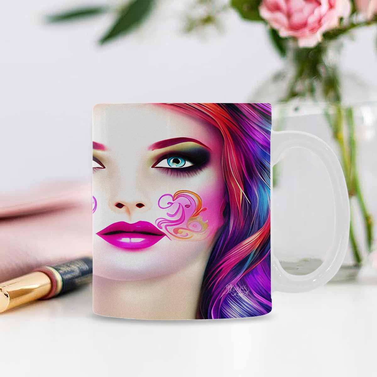 USA, Color Coffee Mug, tea cup, caucasian Face, design 7