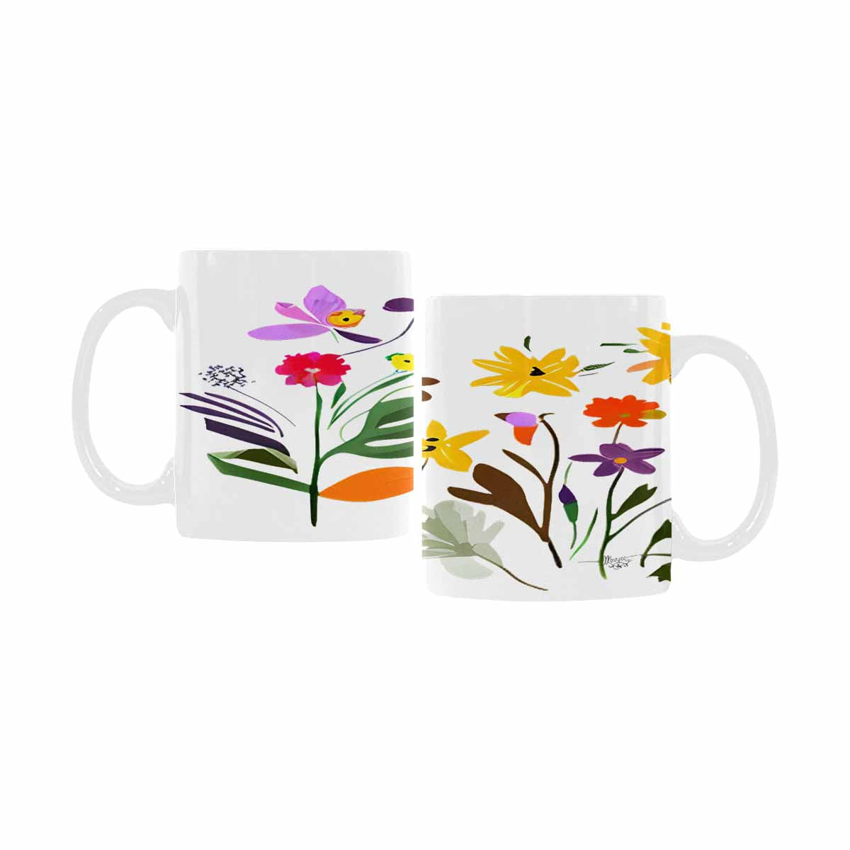 USA made Quality Mug, coffee mug, tea cup, Bright florals, Set 2, design 90