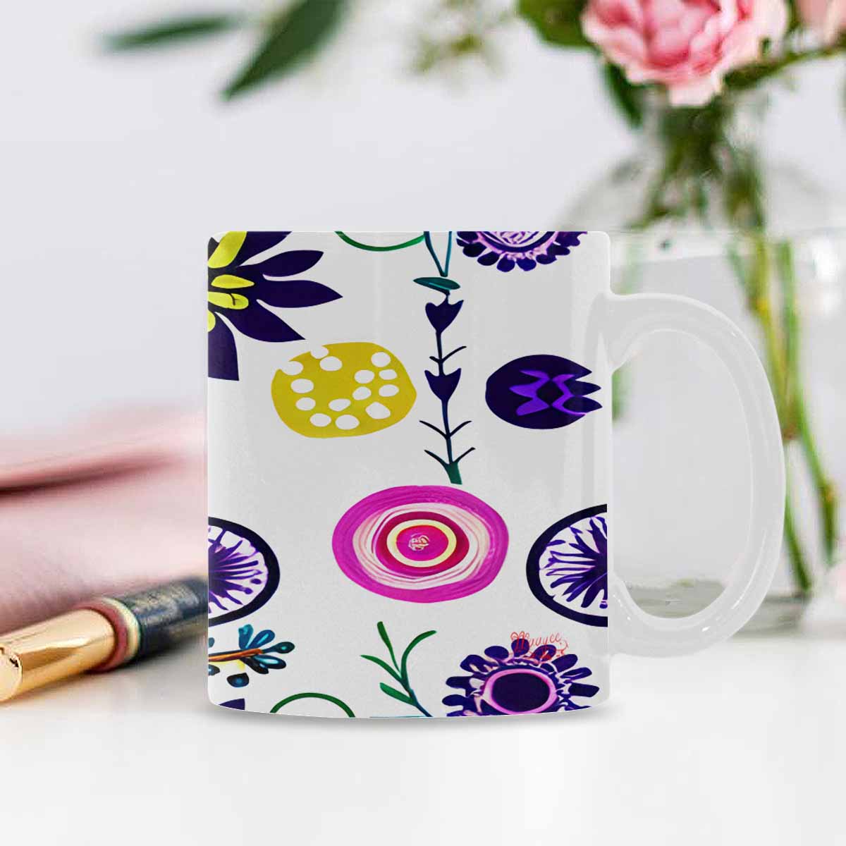 USA made Quality Mug, coffee mug, tea cup, Bright florals, Set 1, Design 134