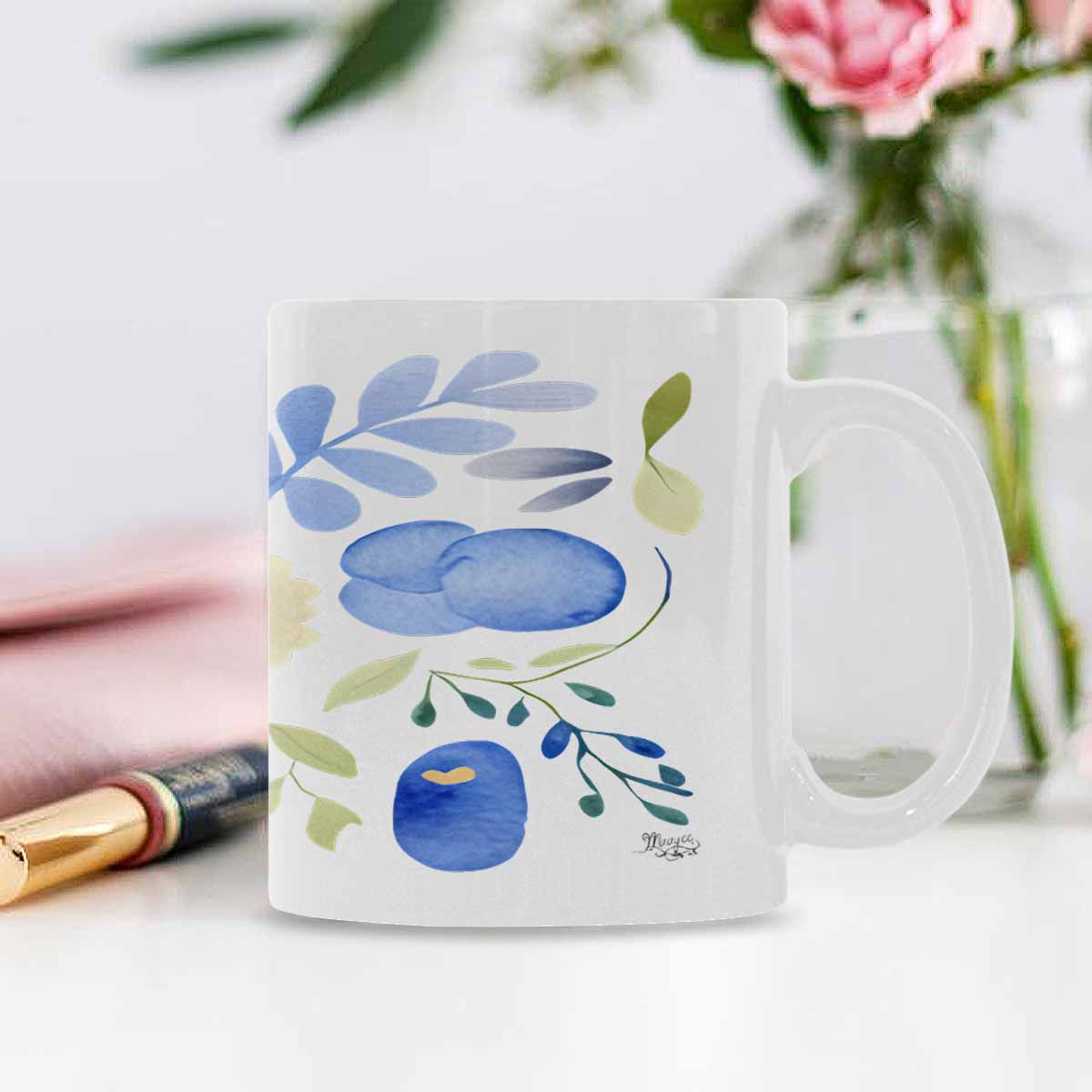 USA made Quality Mug, coffee mug, tea cup, Bright florals, Set 2, design 46