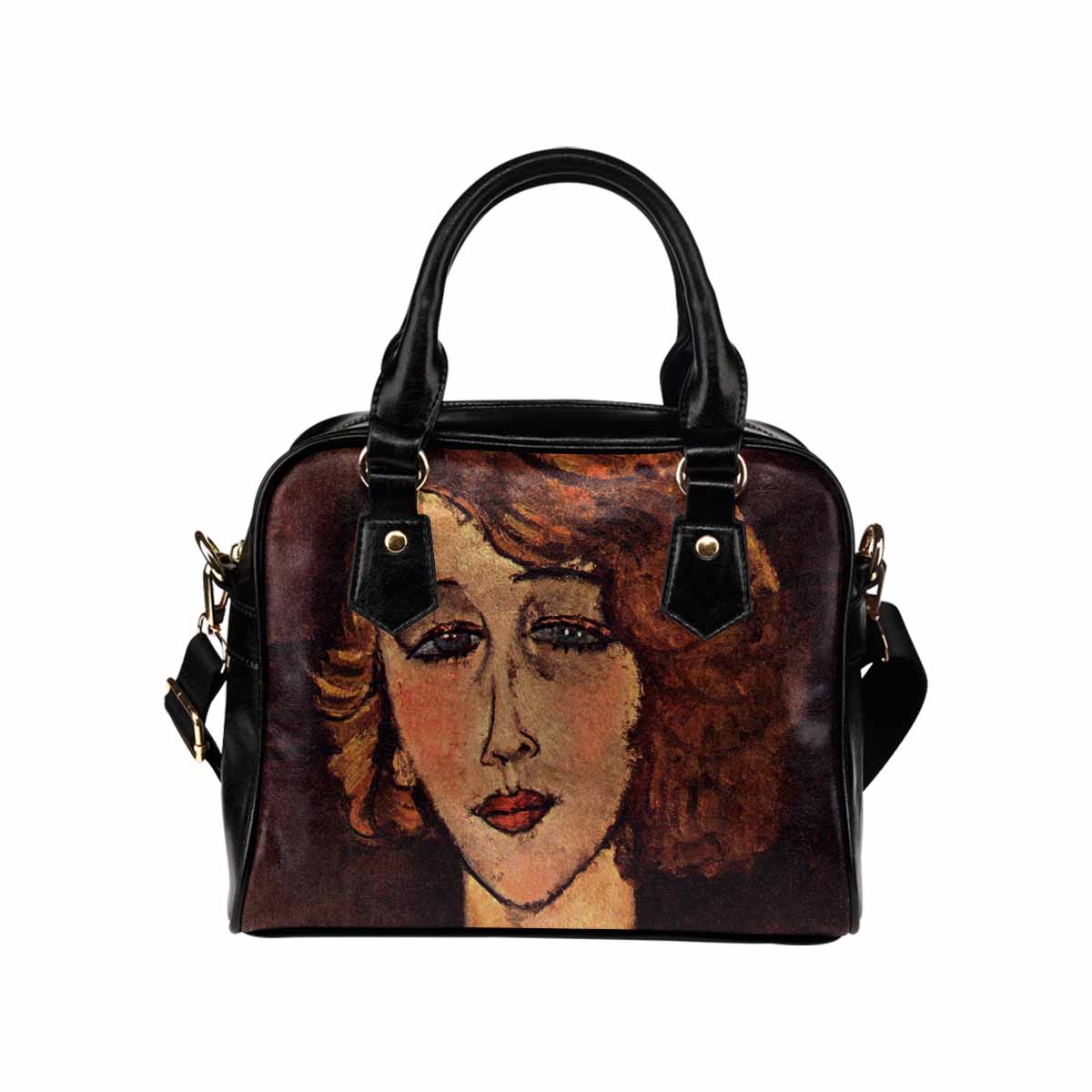 Shoulder PU Leather handbag, Modigliani design, choice of 2 colors, Lady with a green cross