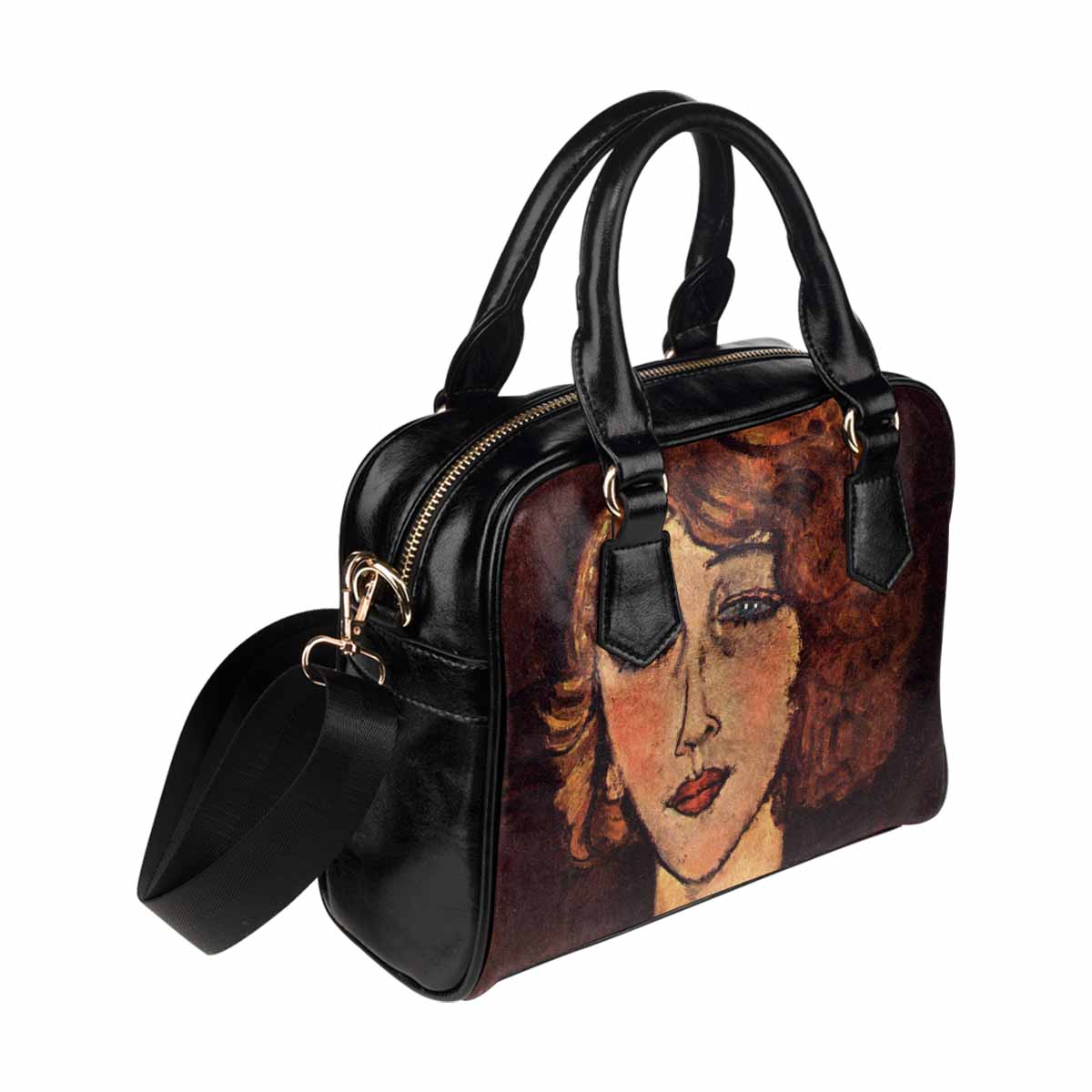 Shoulder PU Leather handbag, Modigliani design, choice of 2 colors, Lady with a green cross