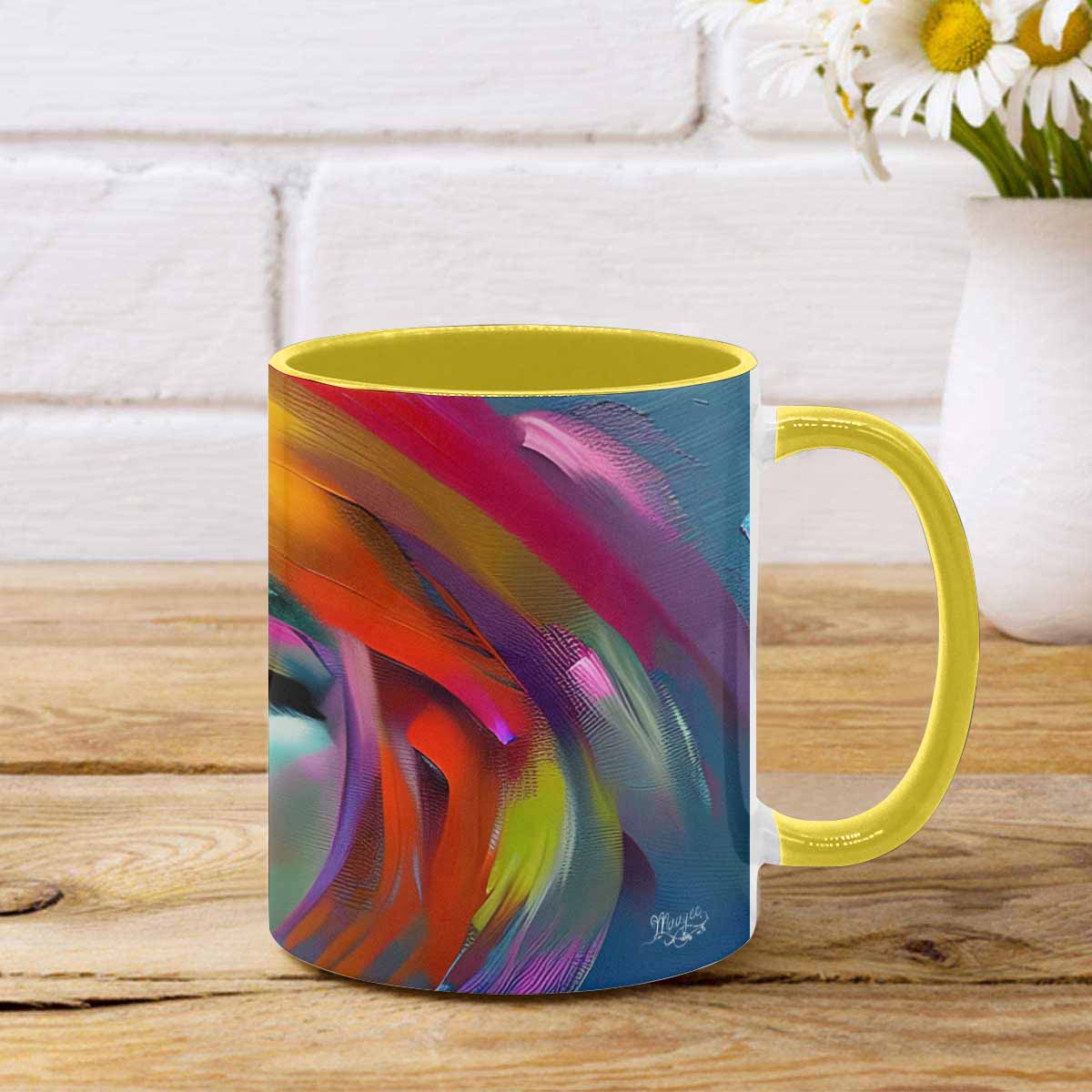 Coffee mug, tea cup, multicolor mug, caucasian type face, design 22