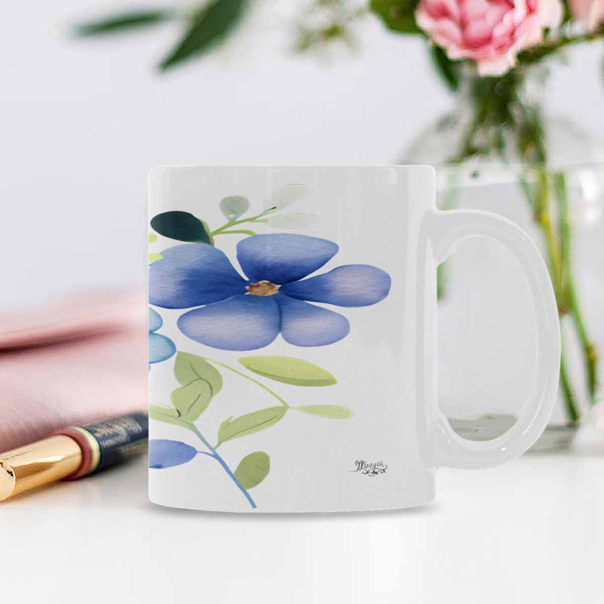 USA made Quality Mug, coffee mug, tea cup, Bright florals, Set 2, design 45