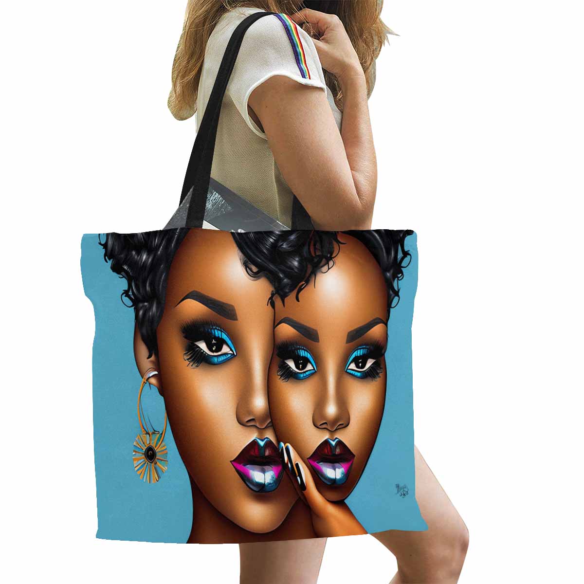 Canvas tote bag, Large, Black Faces, Set 1, design 51