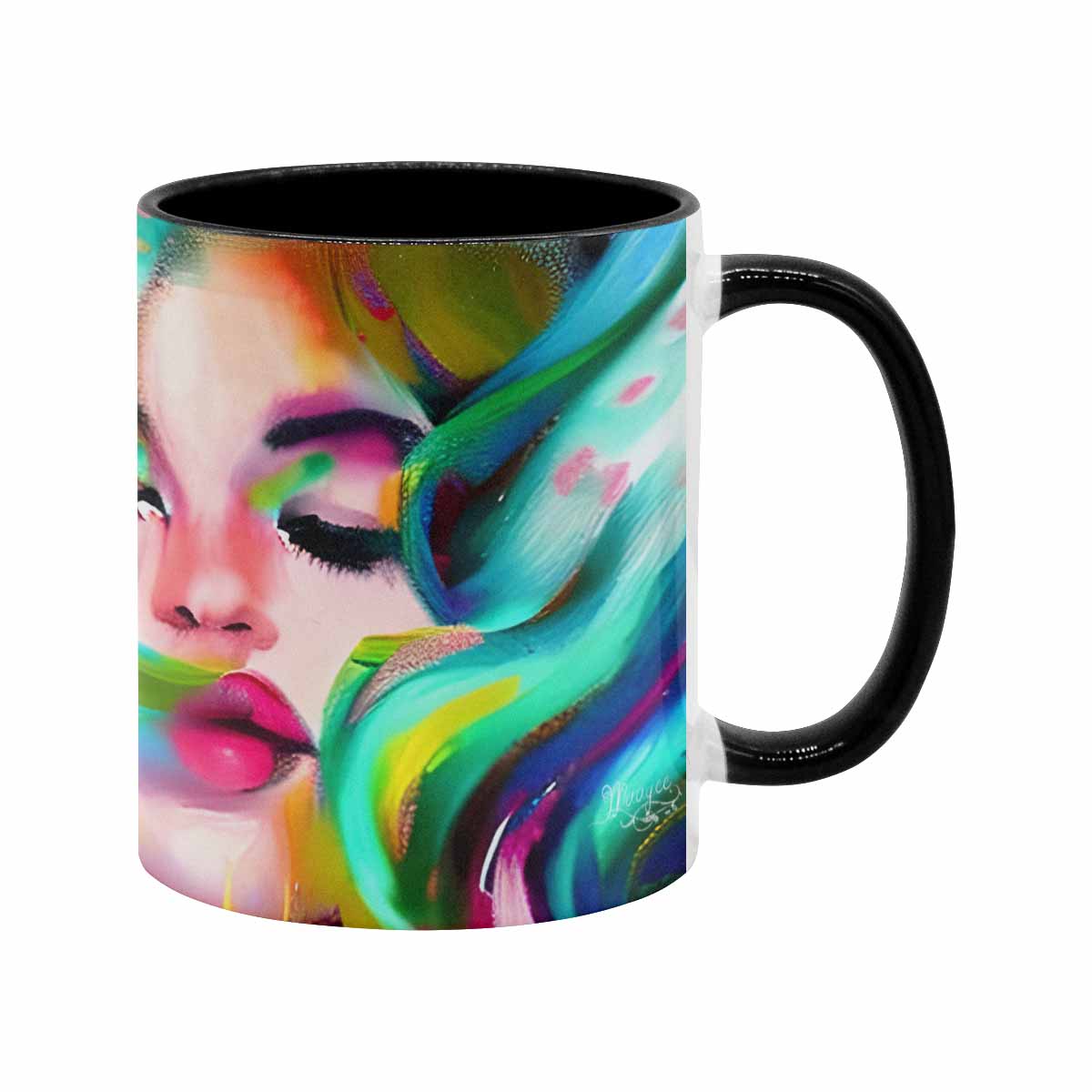 Coffee mug, tea cup, multicolor mug, caucasian type face, design 21