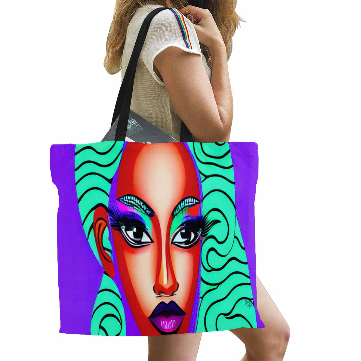 Canvas tote bag, Large, Black Faces, Set 1, design 3