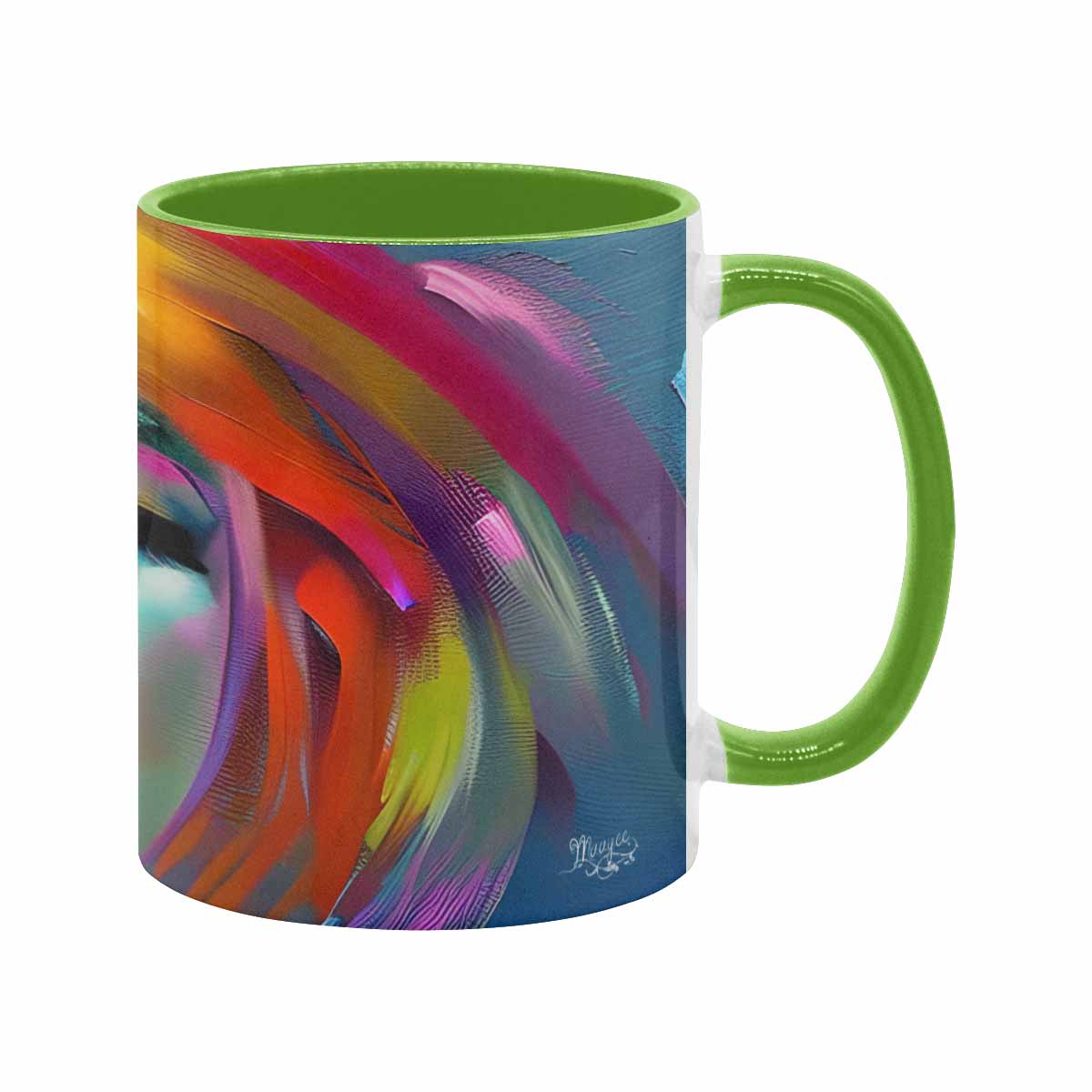 Coffee mug, tea cup, multicolor mug, caucasian type face, design 22