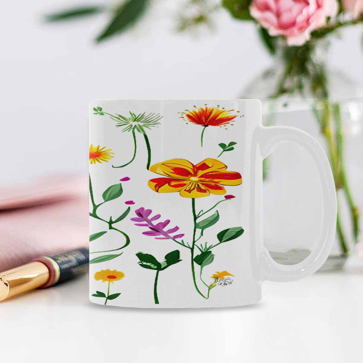 USA made Quality Mug, coffee mug, tea cup, Bright florals, Set 2, design 69