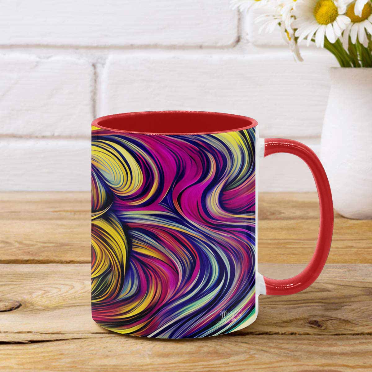 Coffee mug, tea cup, multicolor mug, caucasian type face, design 27