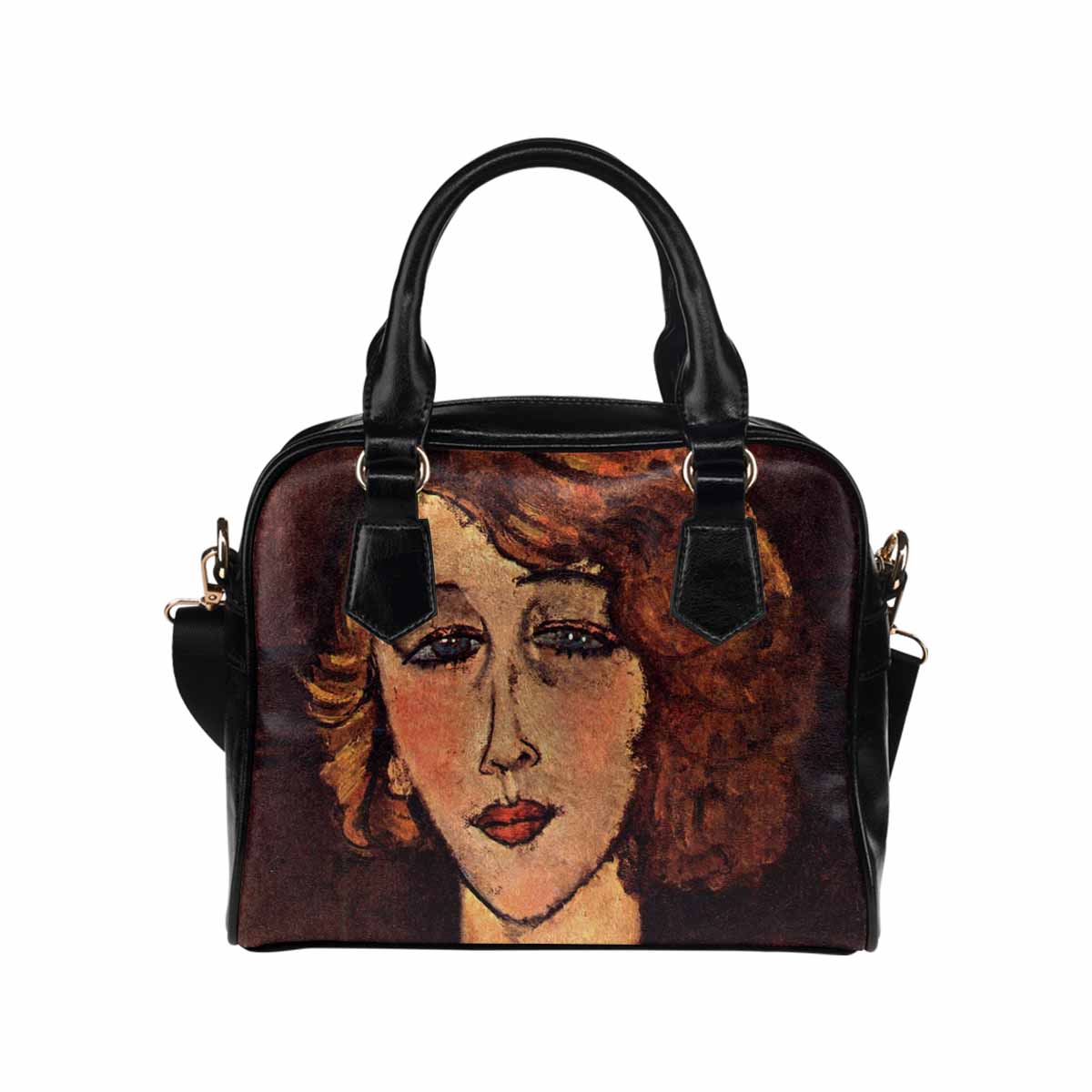 Shoulder PU Leather handbag, Modigliani design, choice of 2 colors, Lady with a green cross