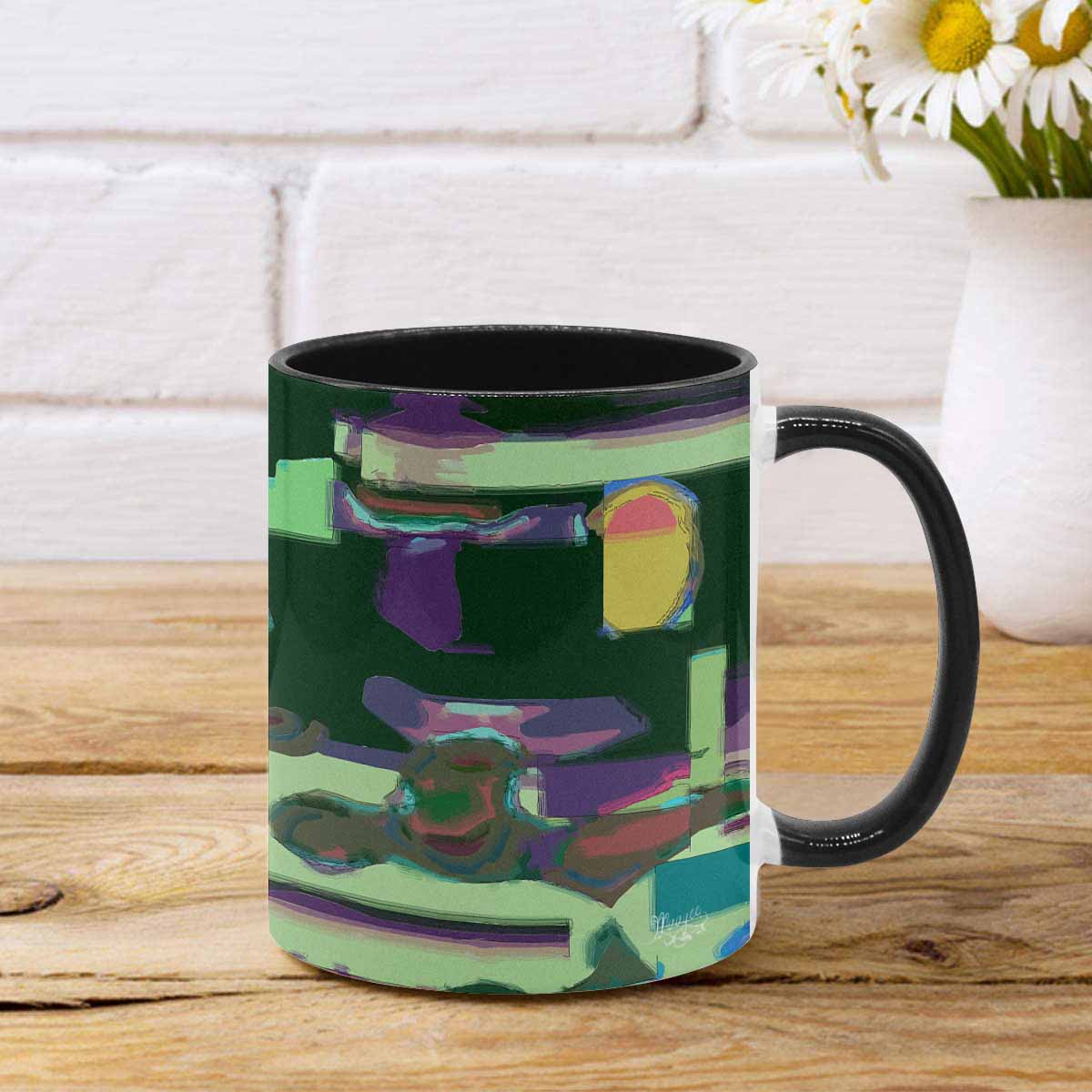 Coffee Mug, tea cup, black core, abstract, design 70