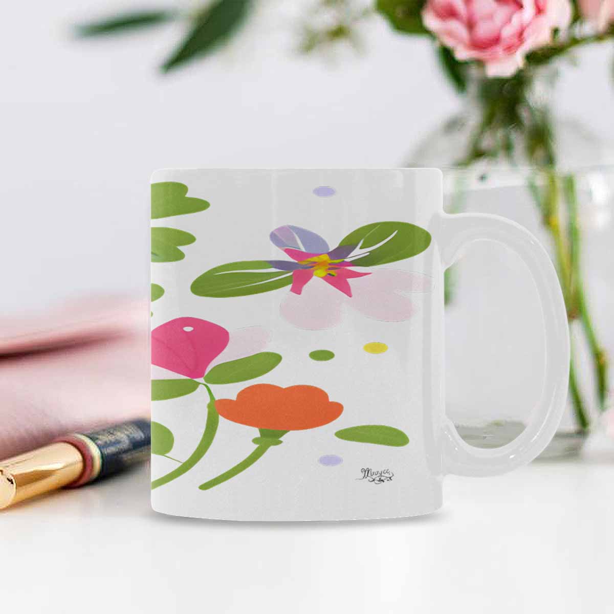 USA made Quality Mug, coffee mug, tea cup, Bright florals, Set 2, design 62