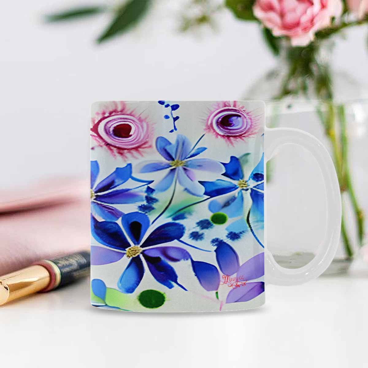 USA made Quality Mug, coffee mug, tea cup, Bright florals, Set 1, Design 8