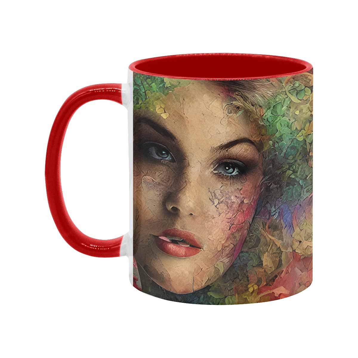 Coffee mug, tea cup, multicolor mug, caucasian type face, design 28