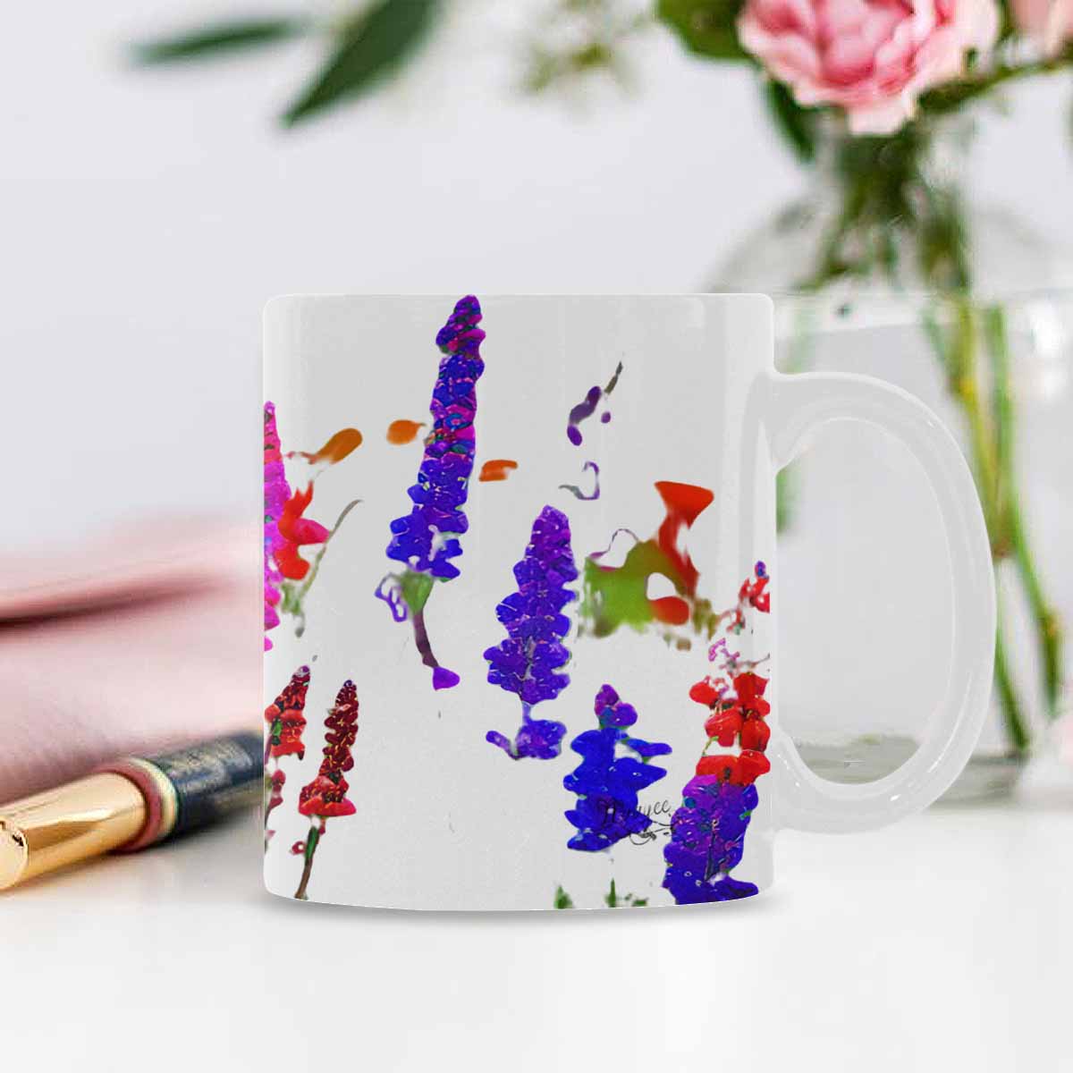 USA made Quality Mug, coffee mug, tea cup, Bright florals, Set 1A, Design 4