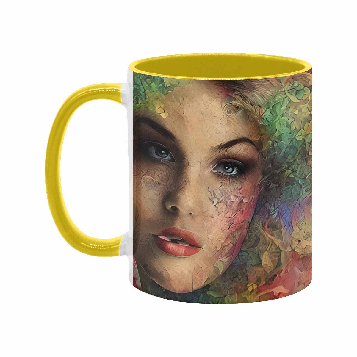 Coffee mug, tea cup, multicolor mug, caucasian type face, design 28