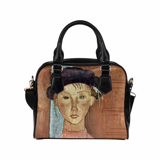 Shoulder PU Leather handbag, Modigliani design, choice of 2 colors, Girl with Hat