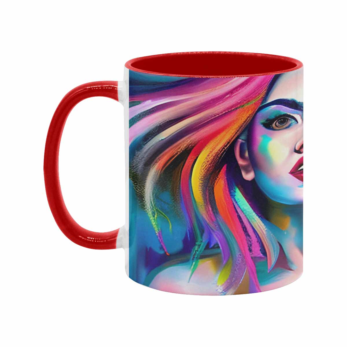 Coffee mug, tea cup, multicolor mug, caucasian type face, design 20