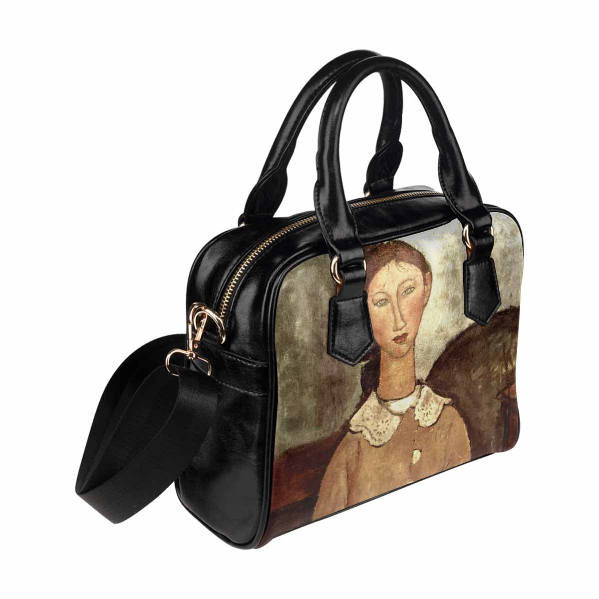 Shoulder PU Leather handbag, Modigliani design, choice of 2 colors, Girl in a yellow dress