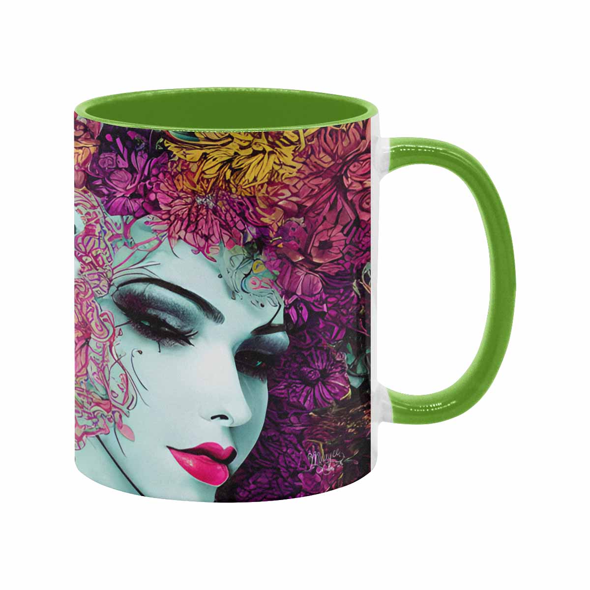 Coffee mug, tea cup, multicolor mug, caucasian type face, design 32