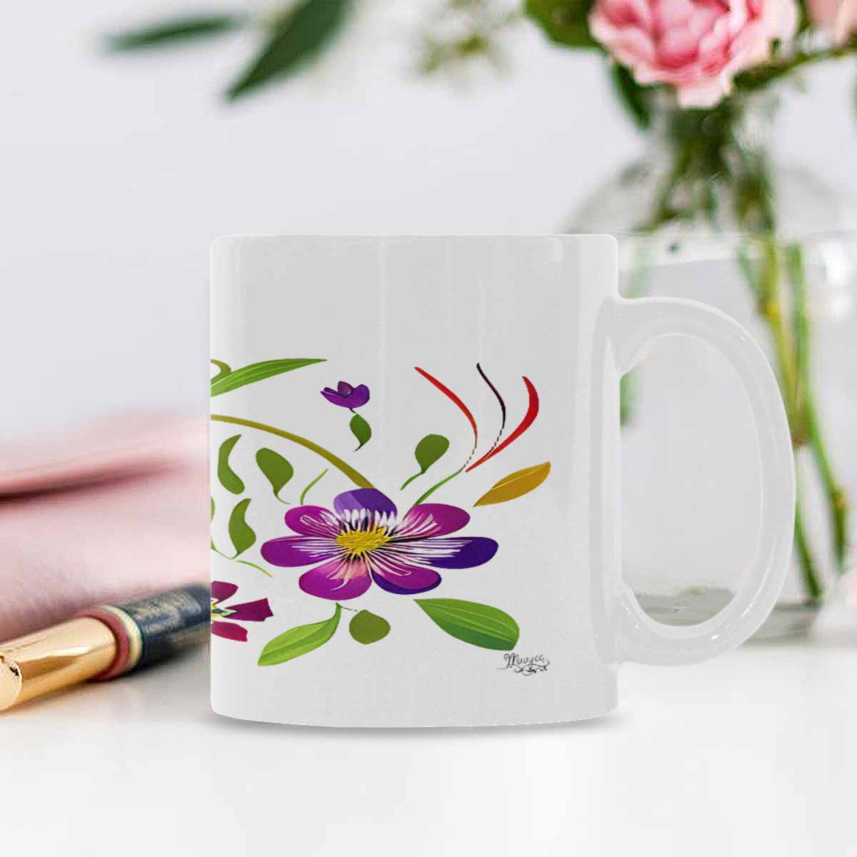 USA made Quality Mug, coffee mug, tea cup, Bright florals, Set 2, design 75