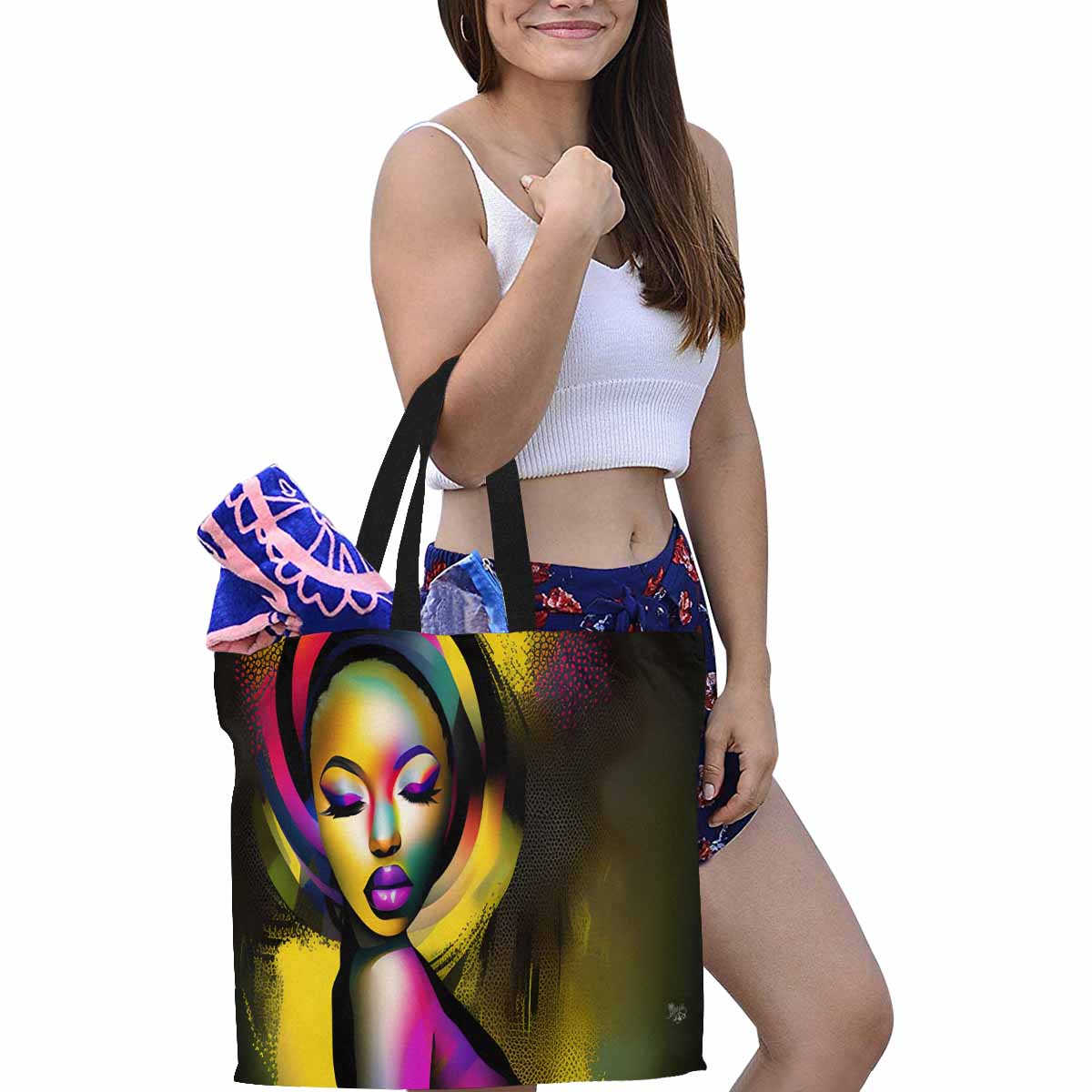 Canvas tote bag, Large, Black Faces, Set 1, design 32