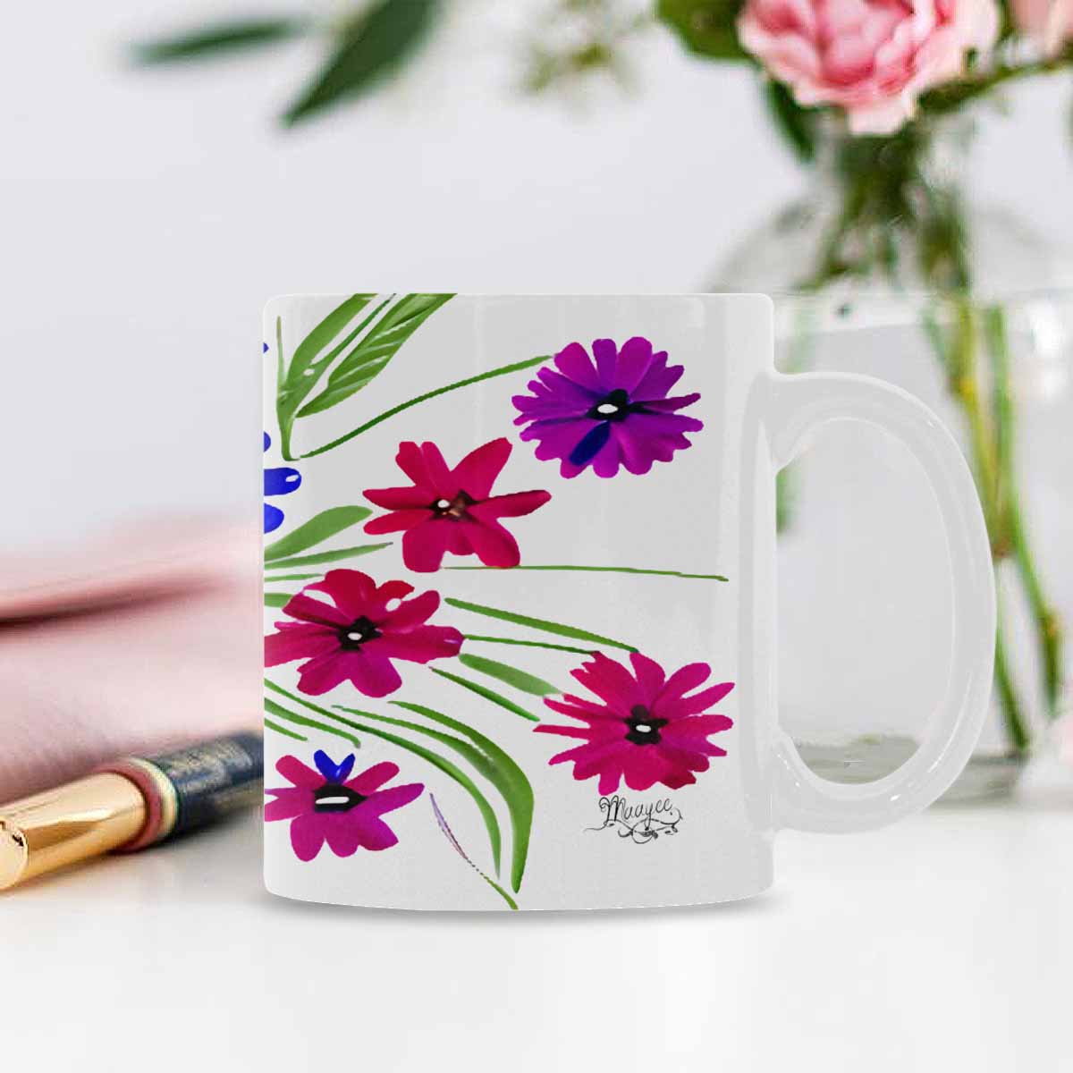 USA made Quality Mug, coffee mug, tea cup, Bright florals, Set 1A, Design 112