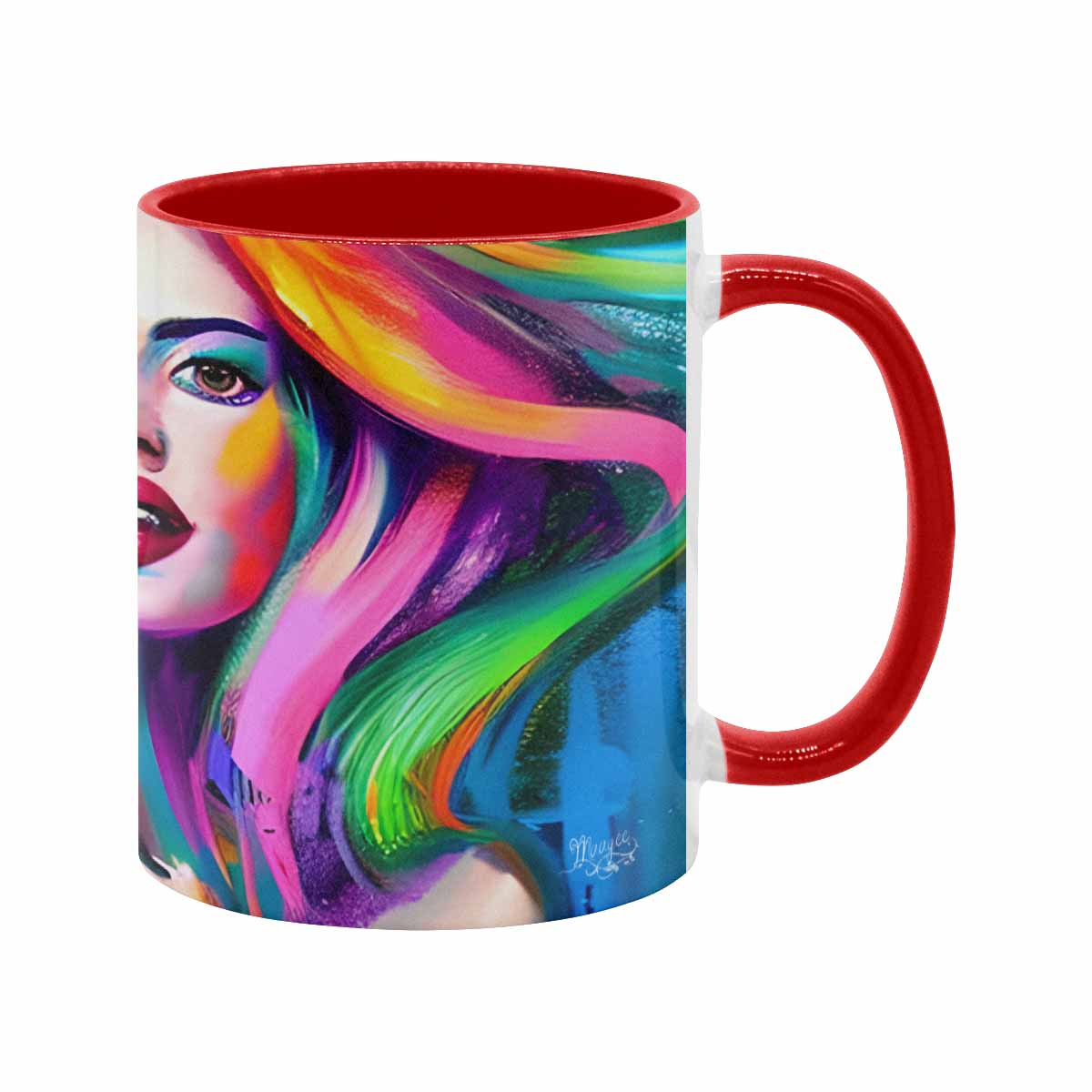 Coffee mug, tea cup, multicolor mug, caucasian type face, design 20