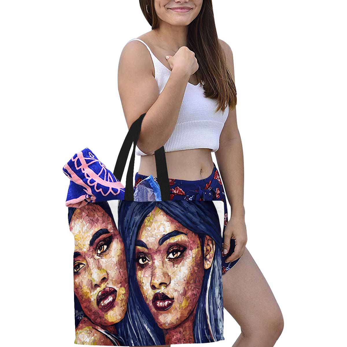 Canvas tote bag, Large, Black Faces, Set 1, design 18